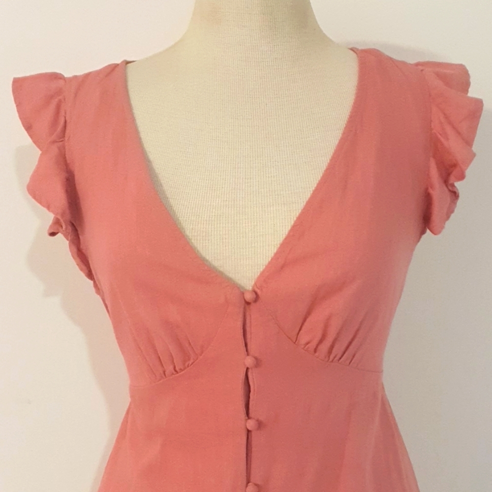 Miss Shop Size 12 Deep Pink Button Front Dress with Belt Tie 55% Linen - Picture 2 of 9